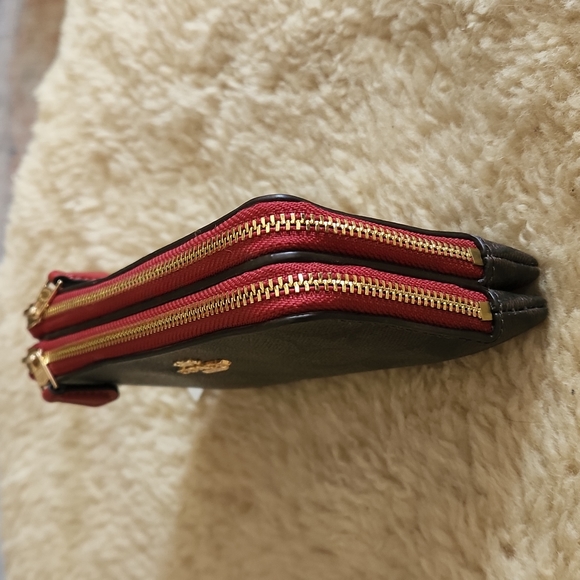 NWT Coach Double Corner Zip Brown/Ruby Signature Wristlet Bag ๐ - Picture 4 of 16